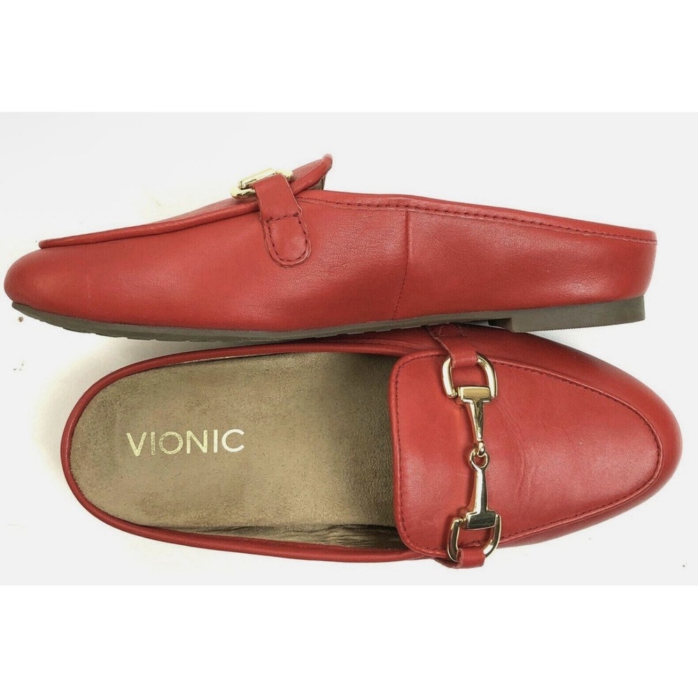 Vionic Womens Red Leather Mules Orthotic Arch Support Shoe Size 8.5 Adeline